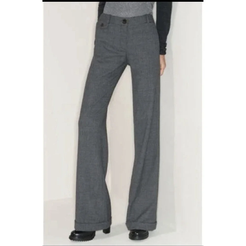 Tory Burch Curtis Pants Size 4 Houndstooth Pattern Gray Flared Cuffed Hems NWT